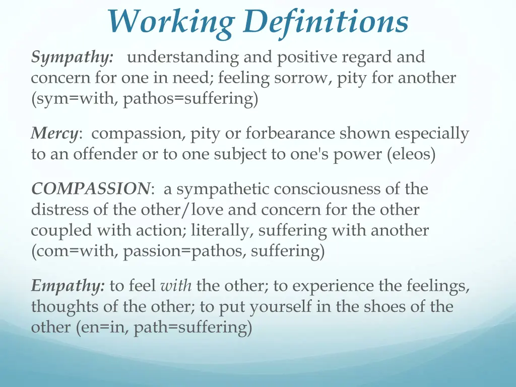 working definitions sympathy understanding