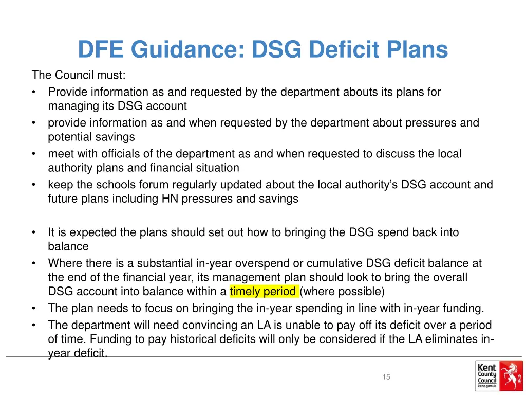 dfe guidance dsg deficit plans the council must