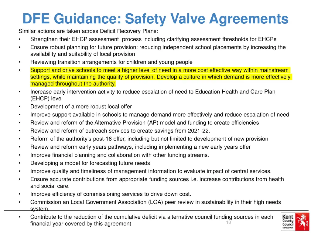 dfe guidance safety valve agreements similar