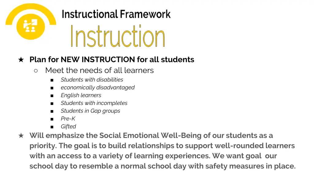 plan for new instruction for all students meet