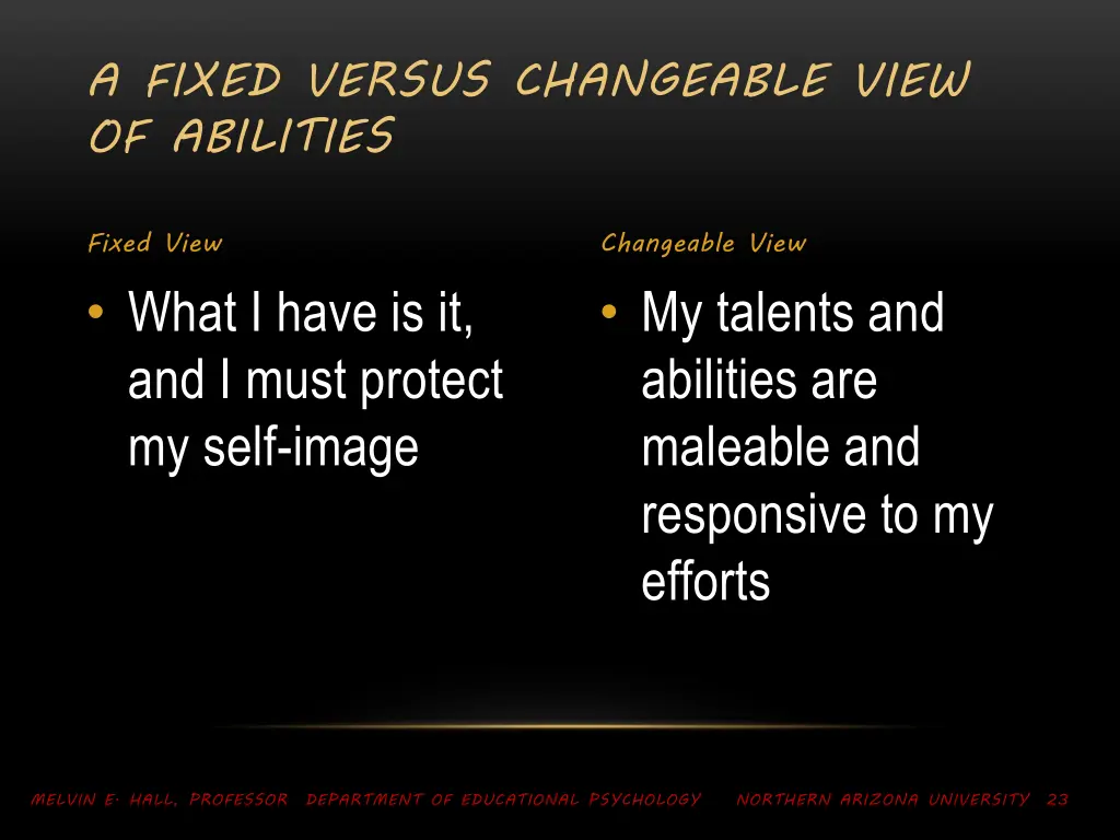 a fixed versus changeable view of abilities