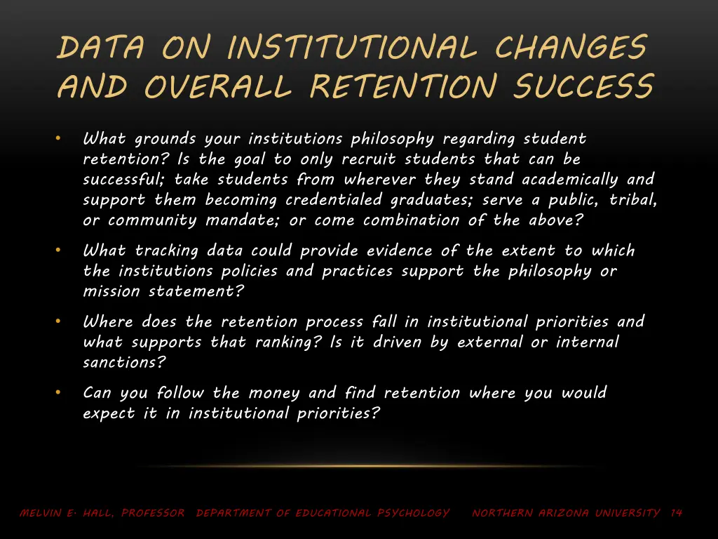 data on institutional changes and overall