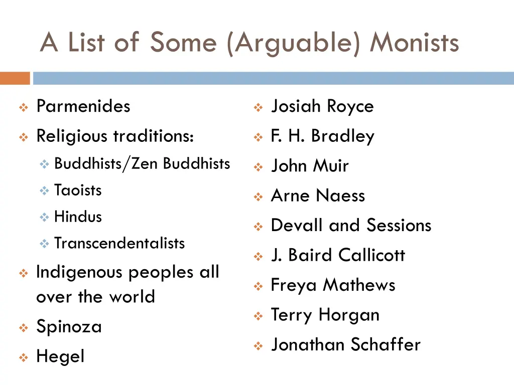 a list of some arguable monists