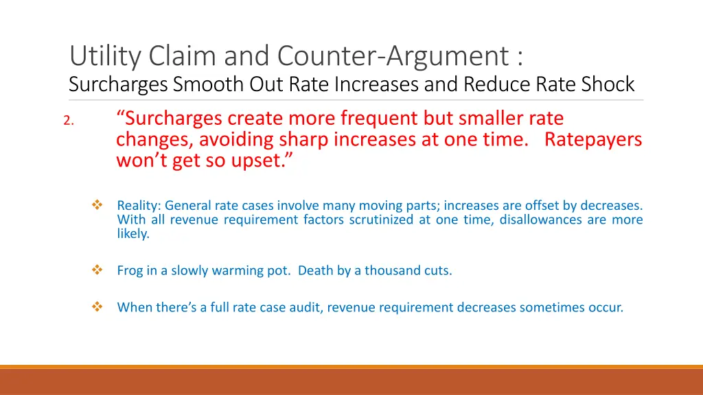 utility claim and counter argument surcharges