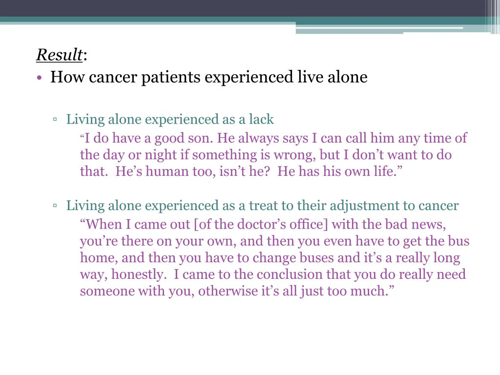 result how cancer patients experienced live alone