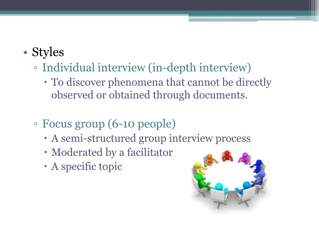 styles individual interview in depth interview