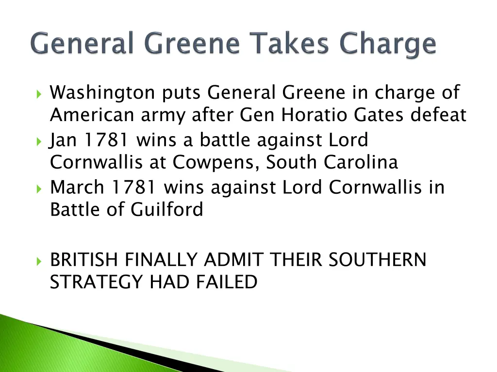 washington puts general greene in charge