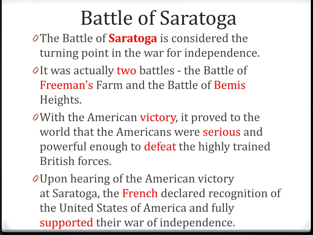 battle of saratoga 0 the battle of saratoga