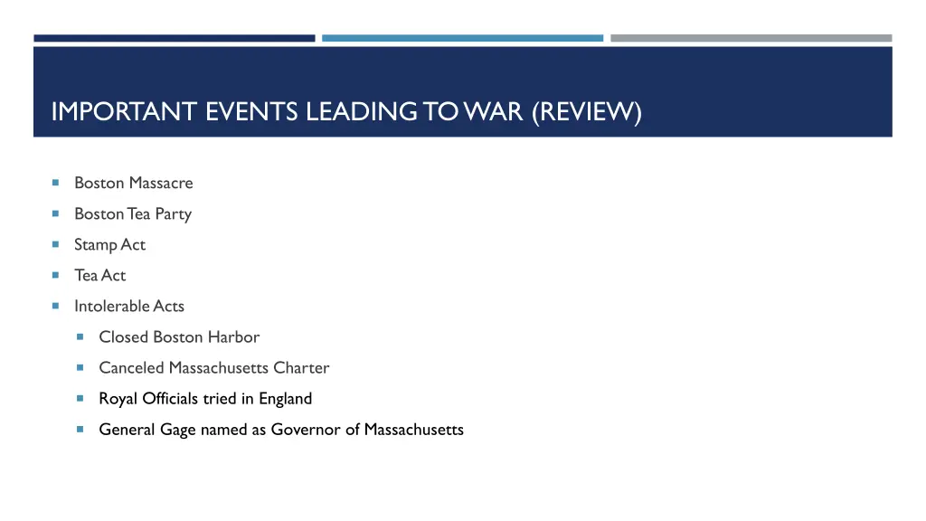 important events leading to war review