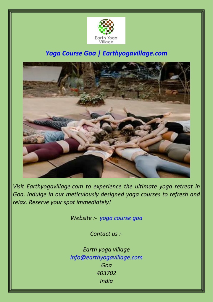 yoga course goa earthyogavillage com