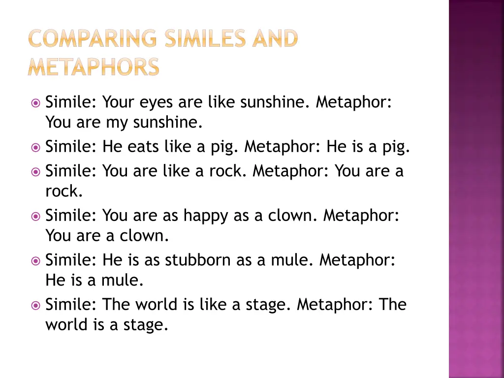 comparing similes and metaphors