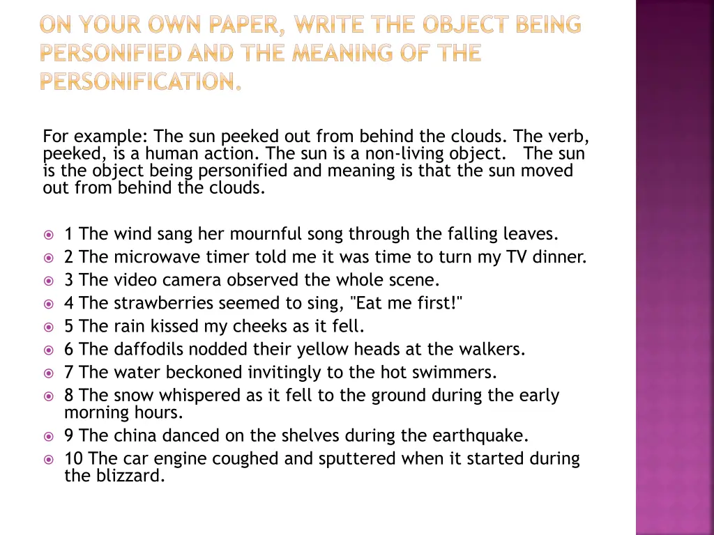 on your own paper write the object being