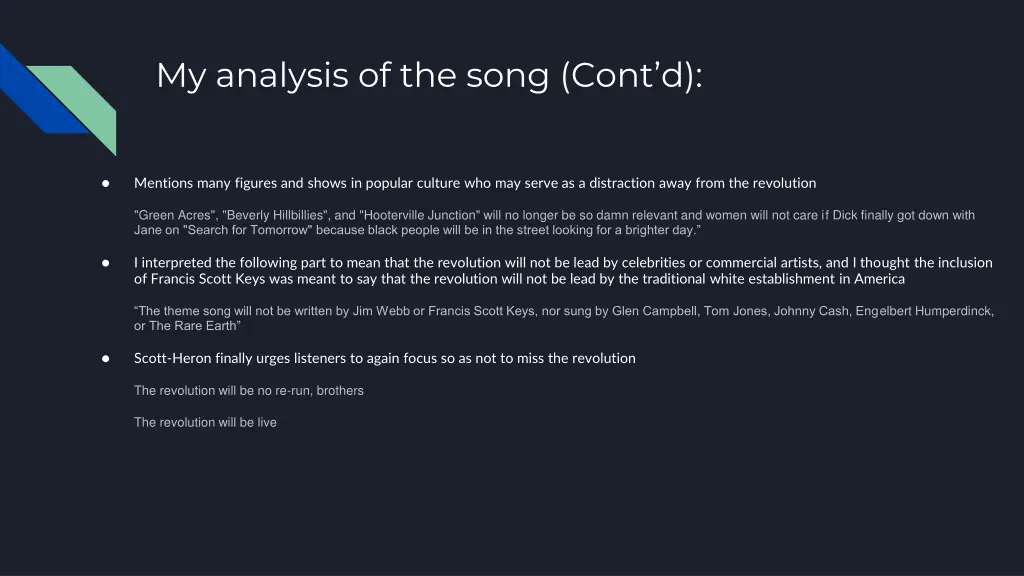 my analysis of the song cont d