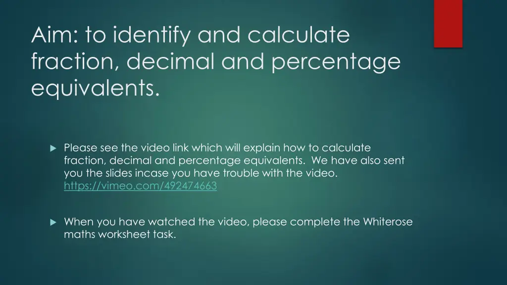 aim to identify and calculate fraction decimal