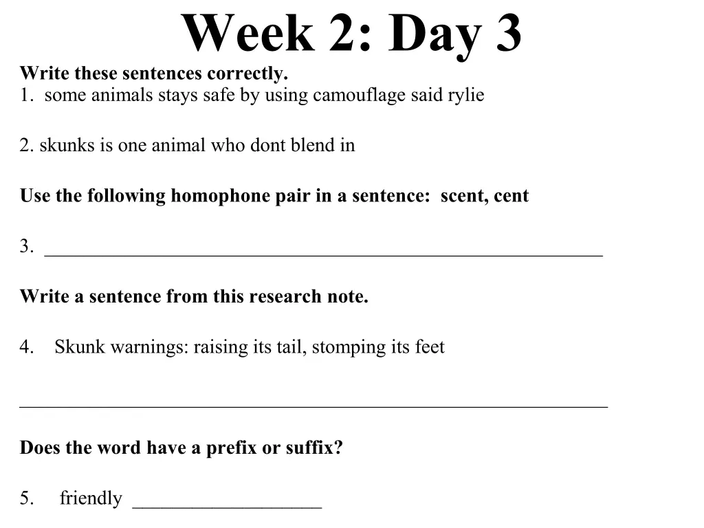 week 2 day 3 write these sentences correctly