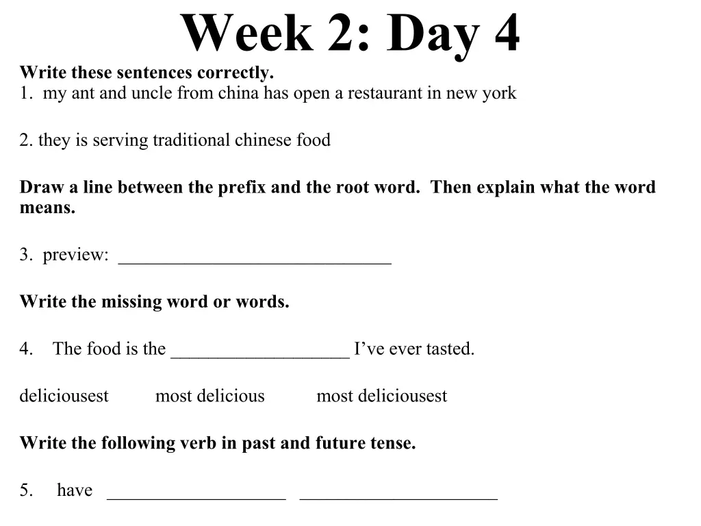 week 2 day 4 write these sentences correctly