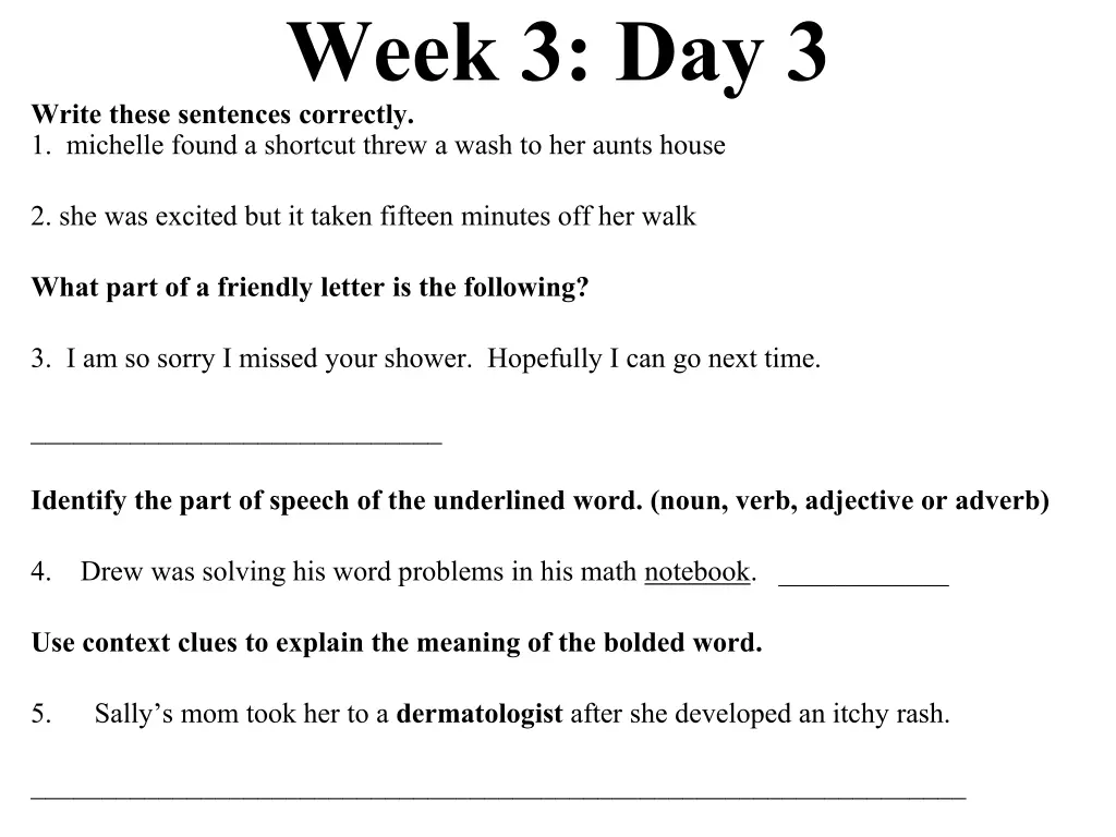 week 3 day 3 write these sentences correctly