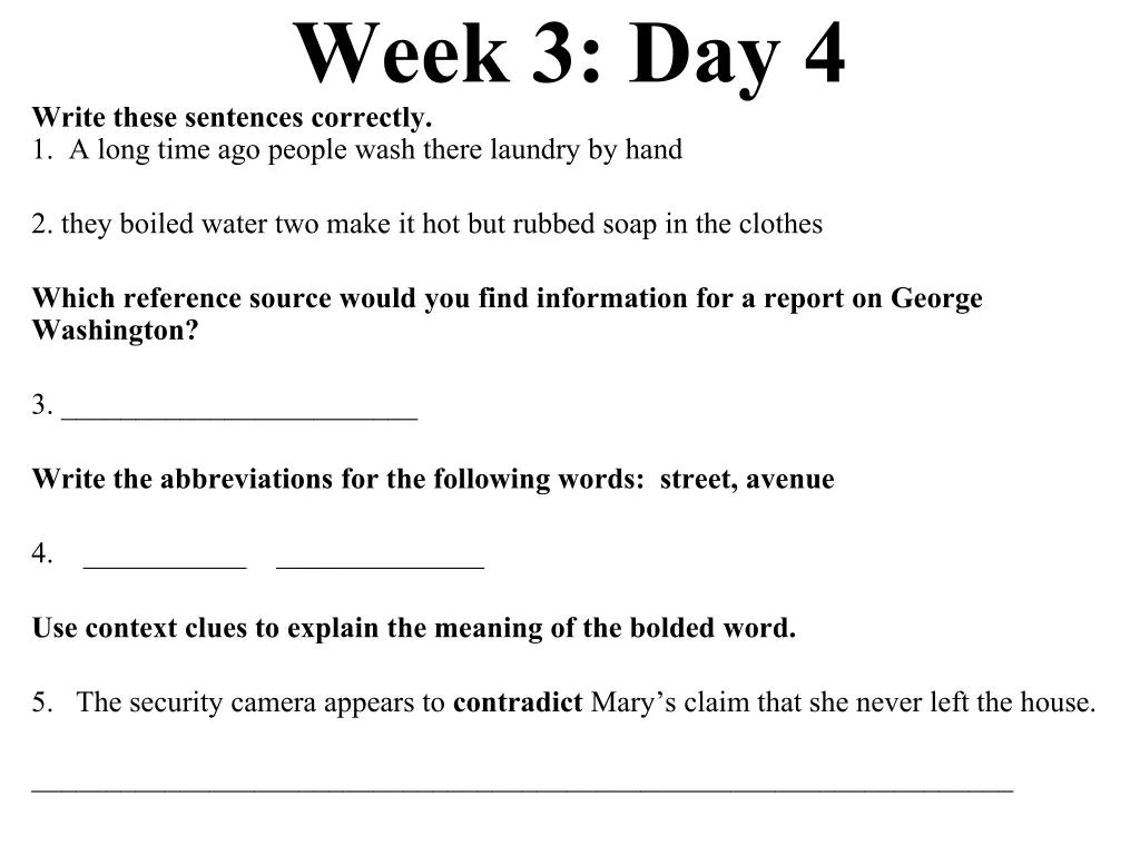 week 3 day 4 write these sentences correctly