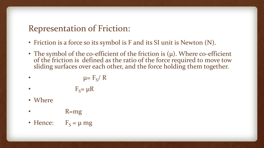 representation of friction