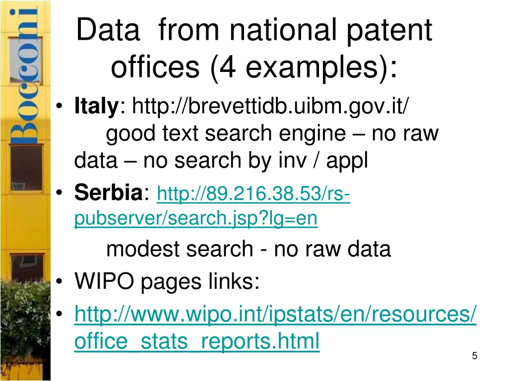 data from national patent offices 4 examples 1