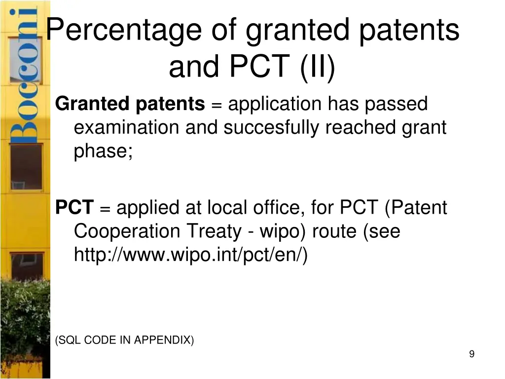 percentage of granted patents and pct ii granted