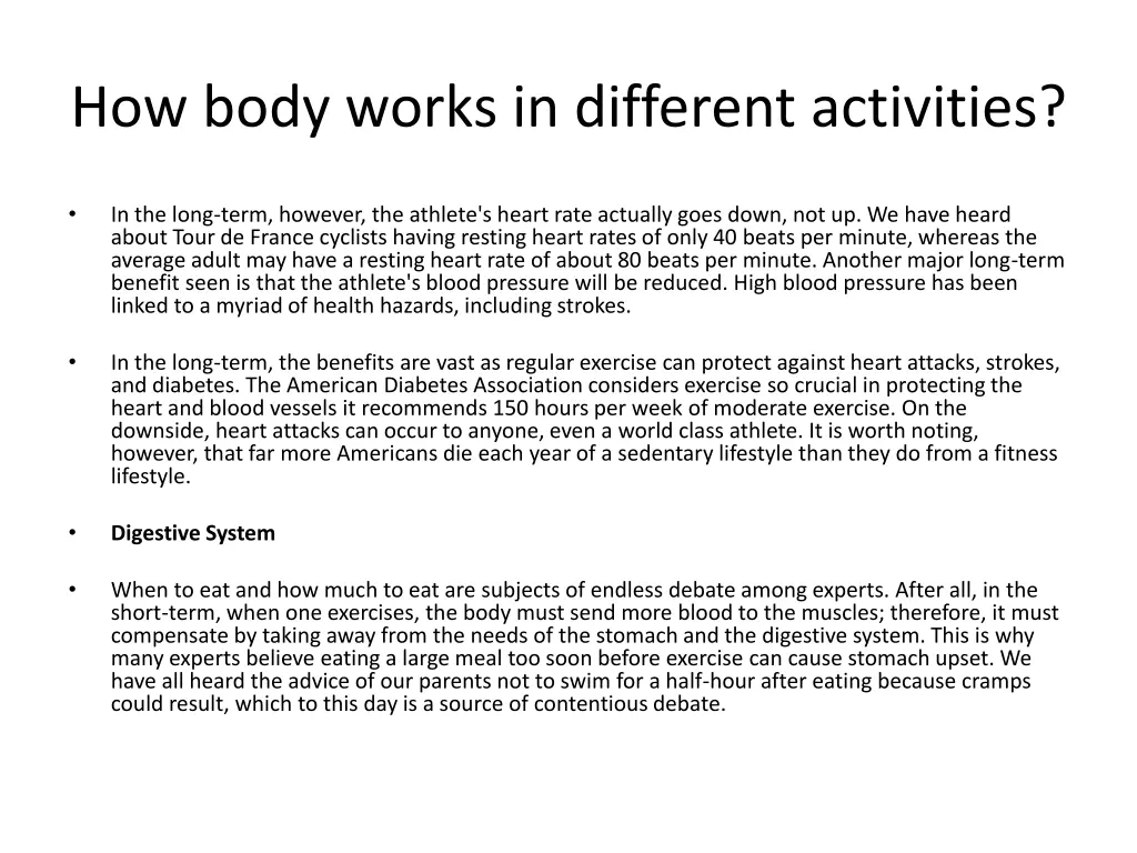 how body works in different activities 1