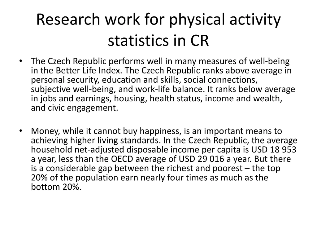 research work for physical activity statistics