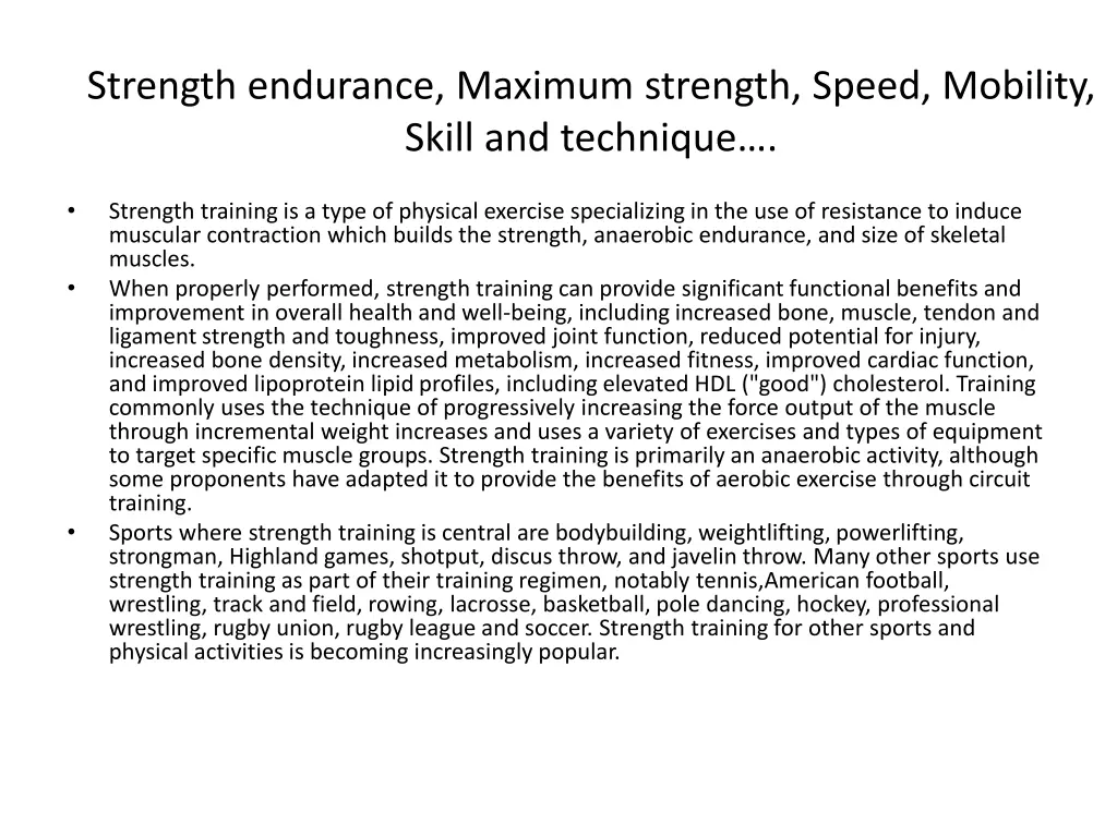 strength endurance maximum strength speed