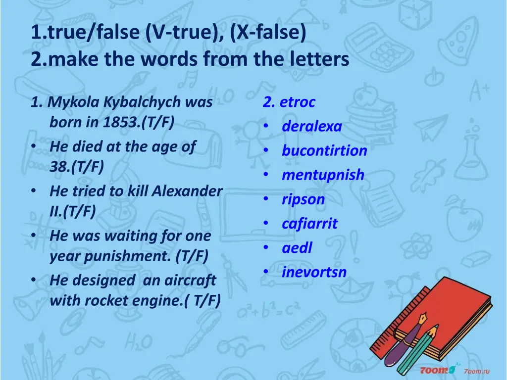 1 true false v true x false 2 make the words from