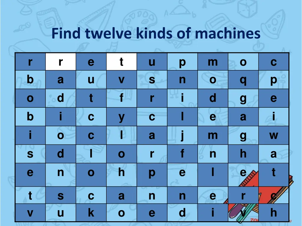 find twelve kinds of machines