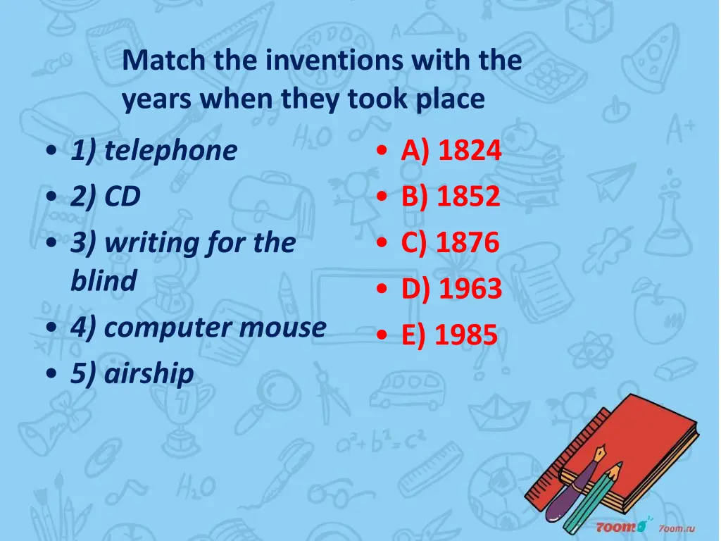 match the inventions with the years when they