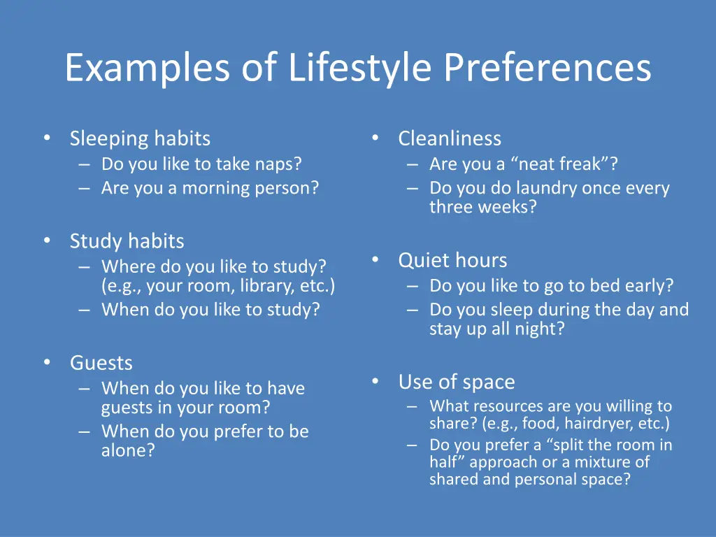 examples of lifestyle preferences