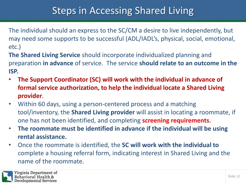 steps in accessing shared living 1