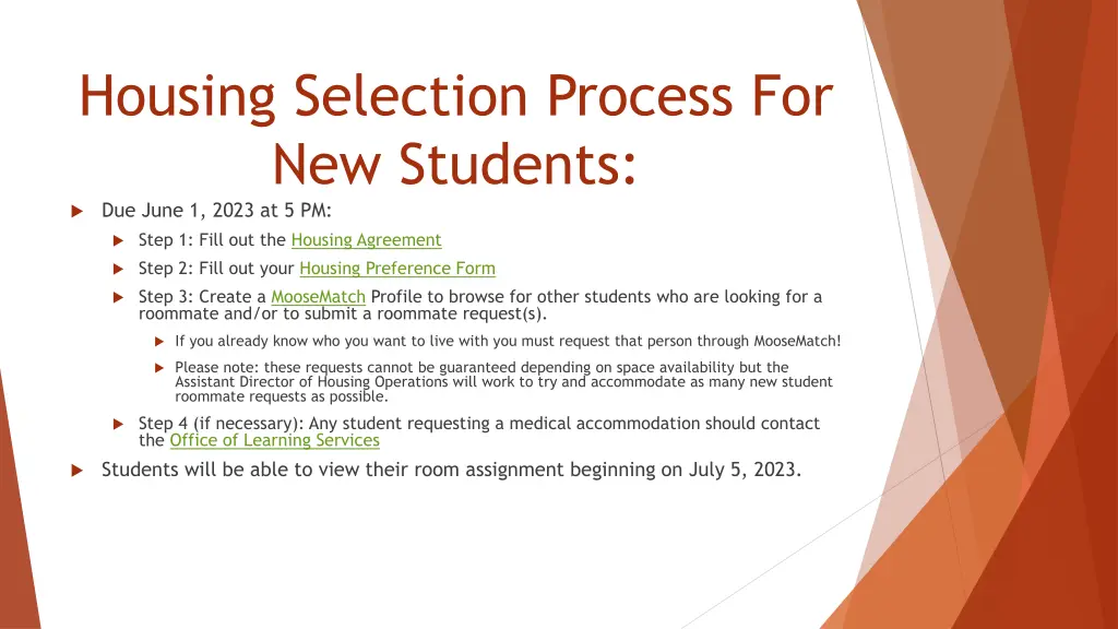 housing selection process for new students