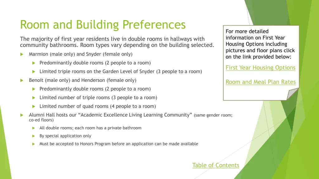 room and building preferences