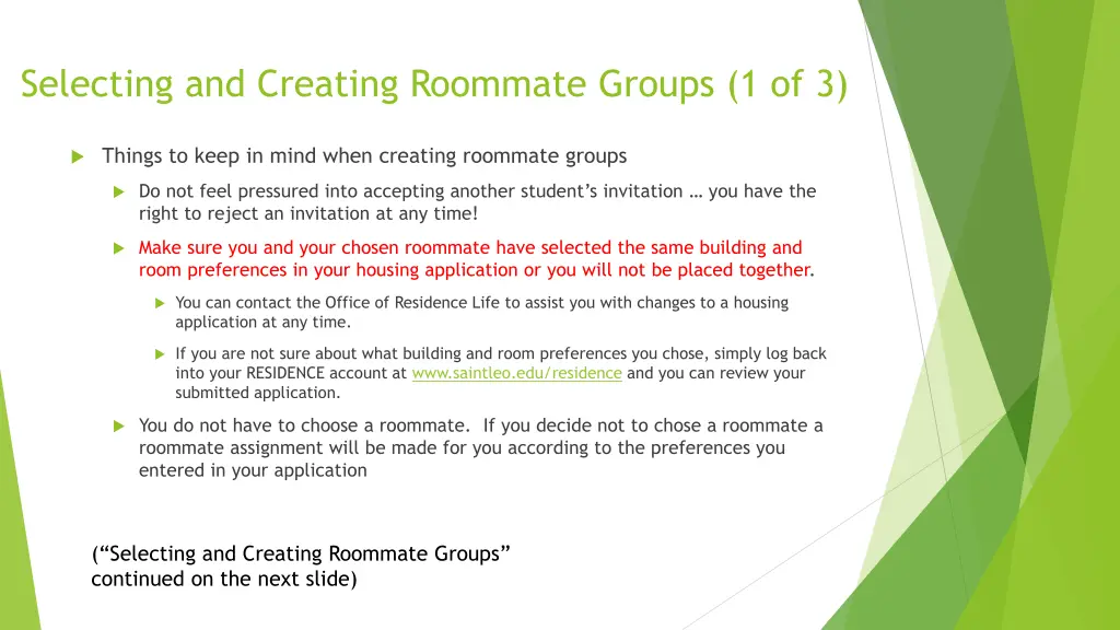 selecting and creating roommate groups 1 of 3