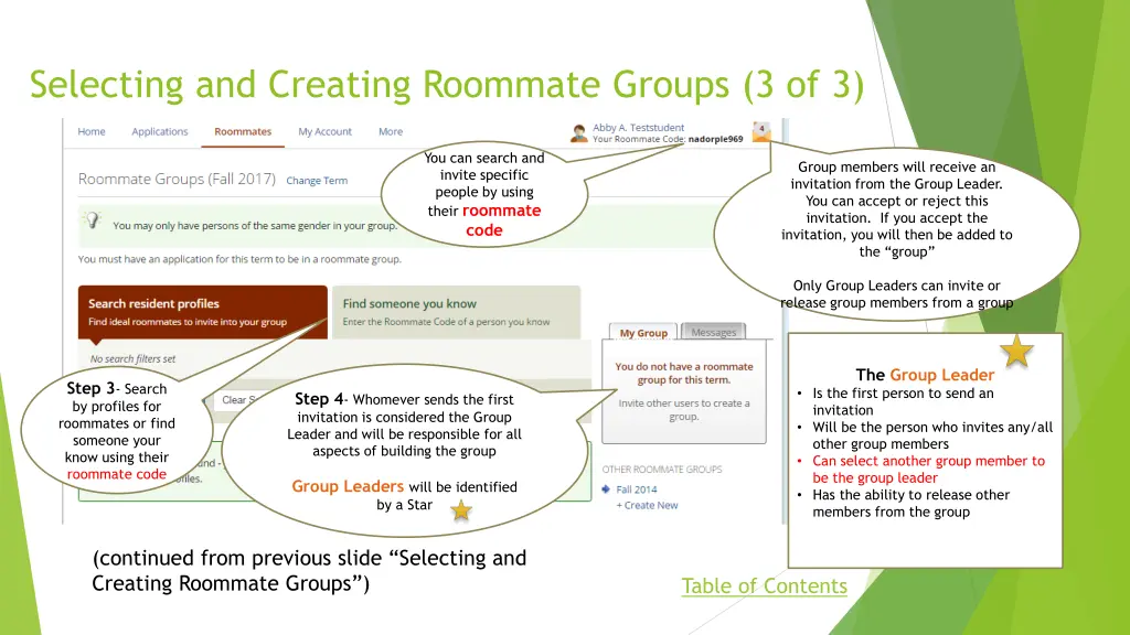 selecting and creating roommate groups 3 of 3