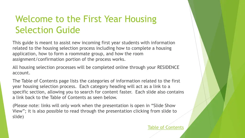 welcome to the first year housing selection guide