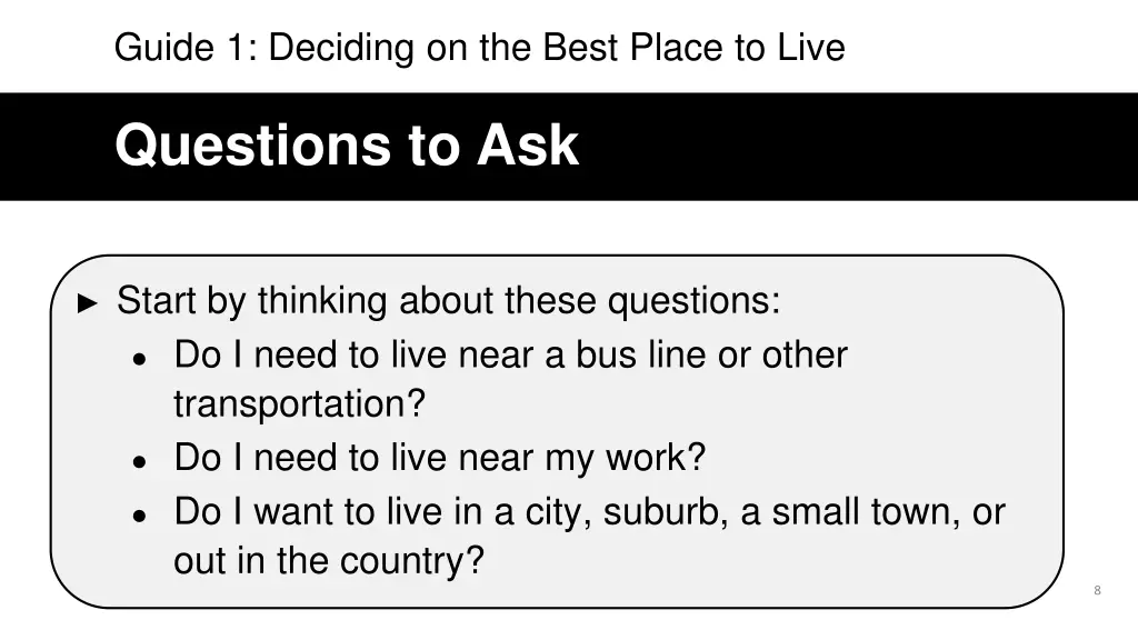 guide 1 deciding on the best place to live 2