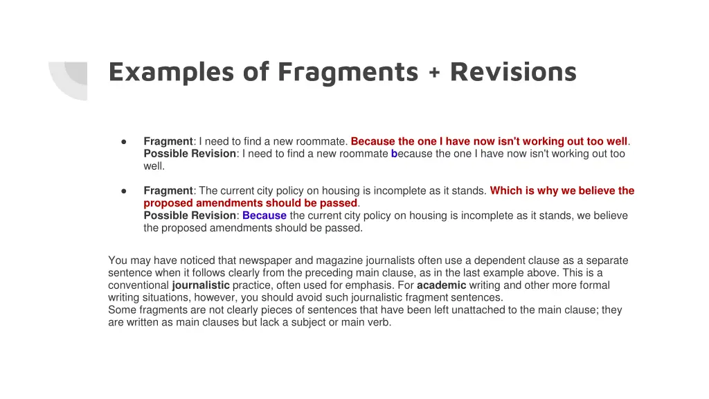 examples of fragments revisions