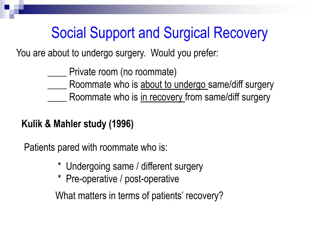 social support and surgical recovery