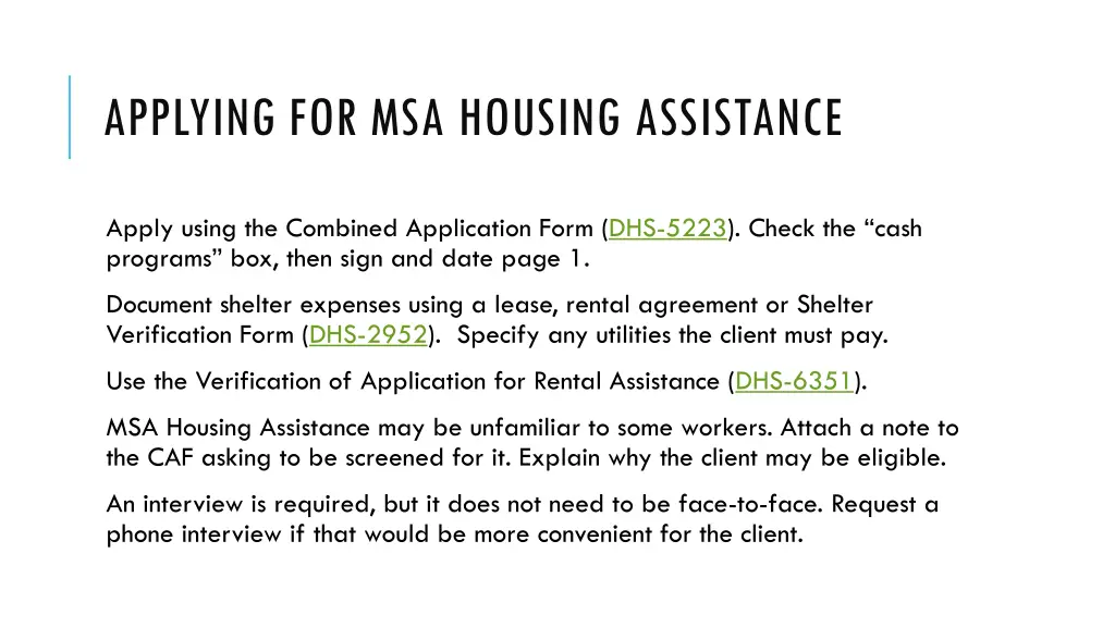 applying for msa housing assistance