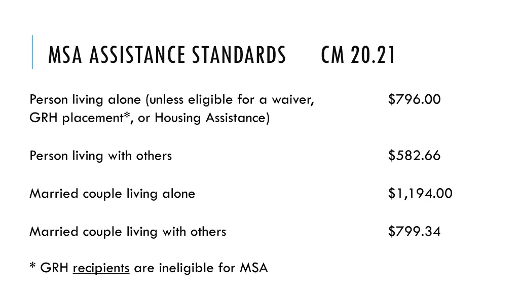 msa assistance standards