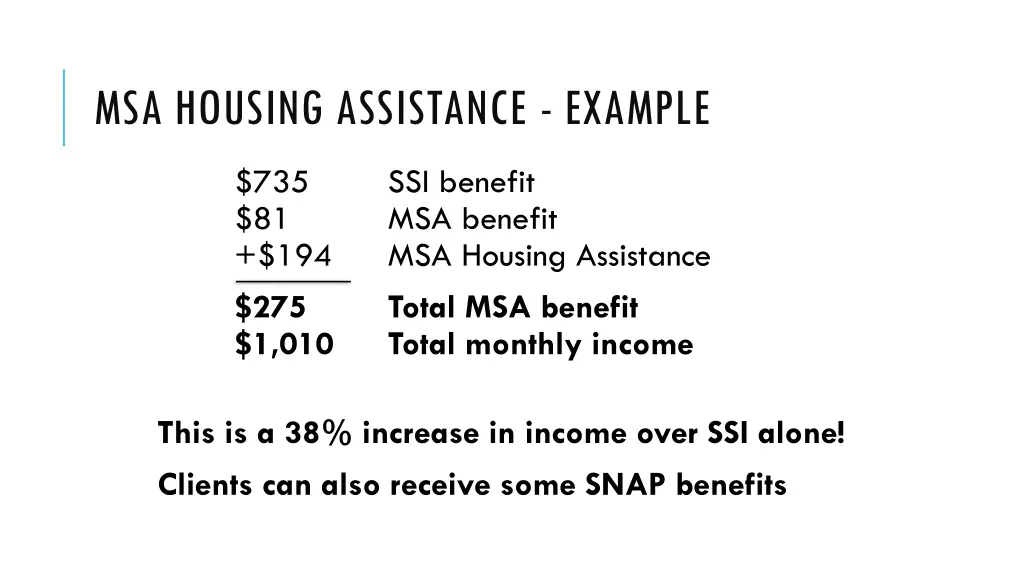 msa housing assistance example