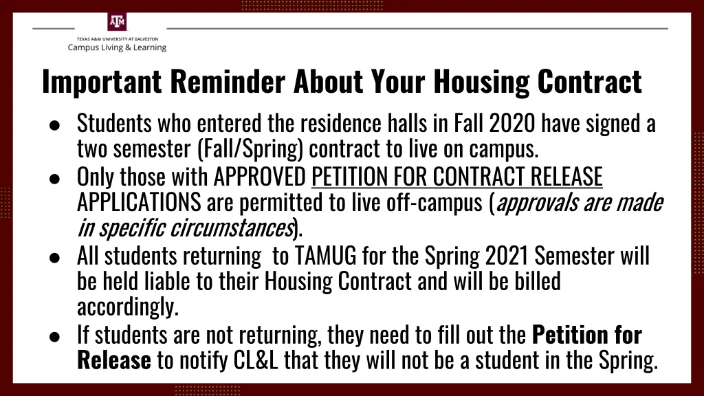 important reminder about your housing contract