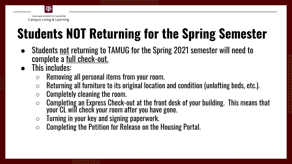 students not returning for the spring semester