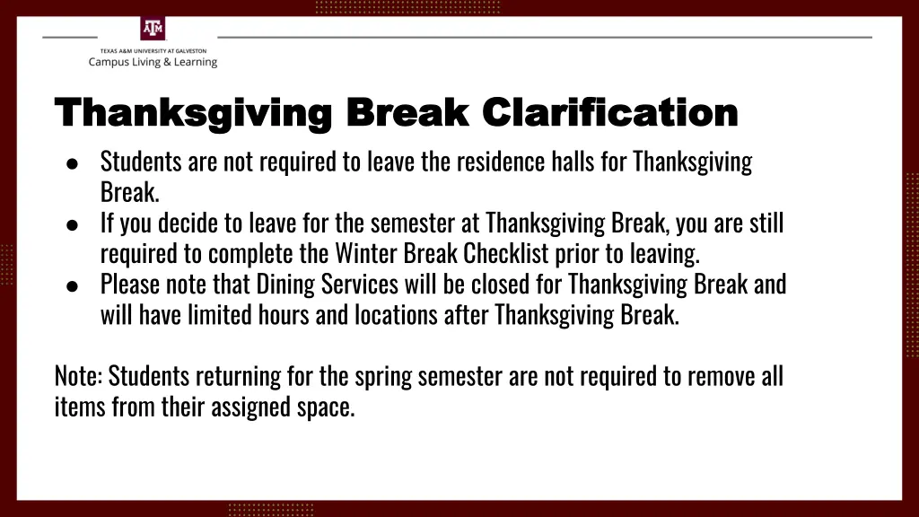 thanksgiving break clarification thanksgiving