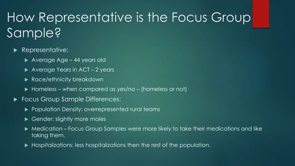 how representative is the focus group sample