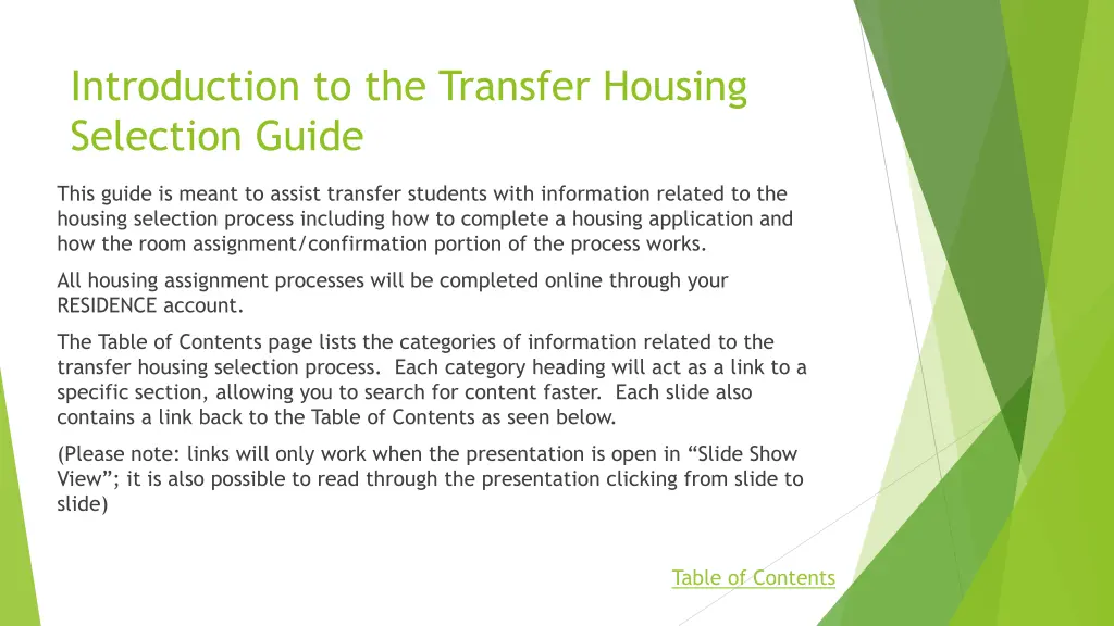 introduction to the transfer housing selection