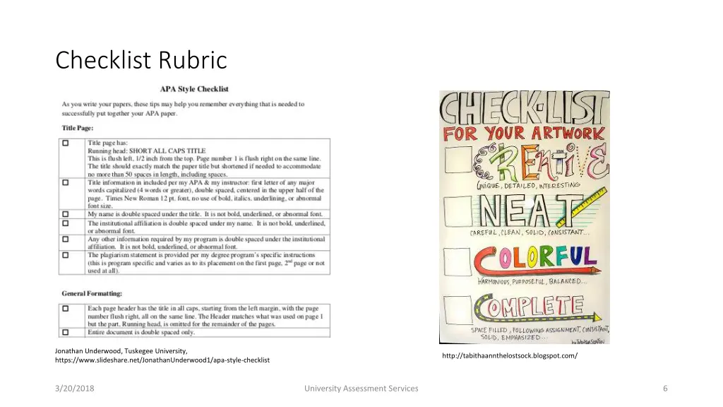 checklist rubric 1